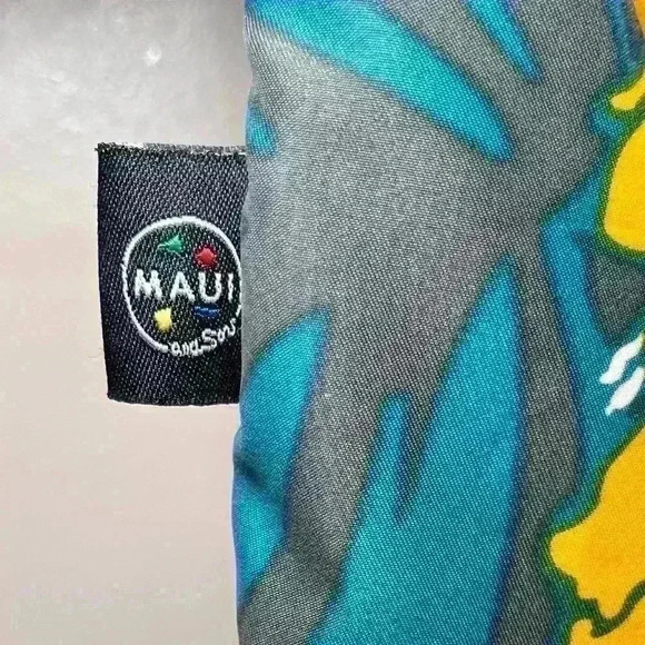 Hawaiian Shirt MAUI & SONS Blue Palm and Floral Pattern Luau Costume L 14-16 - Picture 3 of 4